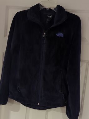 The North Face Women's Deep Purple Teddy Fleece Jacket with Blue Logo